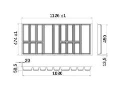SOTECH Orga-Box VII Besteckeinsatz Schwarz 1200 mm Höhe 50,5 mm mit Softtouch Oberfläche
