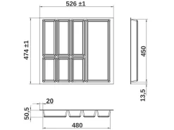 SOTECH Orga-Box VII Besteckeinsatz Schwarz 600 mm Höhe 50,5 mm mit Softtouch Oberfläche