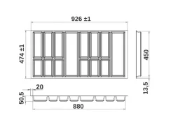 SOTECH Orga-Box VII Besteckeinsatz Schwarz 1000 mm Höhe 50,5 mm mit Softtouch Oberfläche
