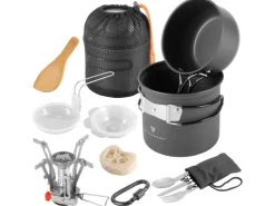 STAHLWERK Camping Kochgeschirr Alu Campinggeschirr Gaskocher Outdoor Set