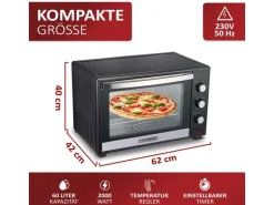 Steinborg SB-3006 Backofen 60 Liter 2000 Watt Schwarz