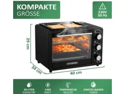 Steinborg SB-3001  3in1 Minibackofen mit Umluft 20 Liter 1300 Watt Schwarz