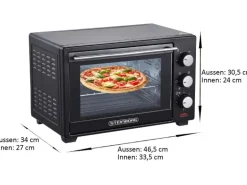 Steinborg SB-3002 Minibackofen mit Umluft 25 Liter 1600 Watt Schwarz