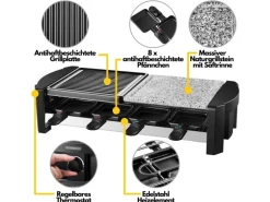 Steinborg SB-2140 Raclette Grill für 8 Personen mit Kombinierter Grillfläche 1300 Watt