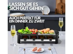 Steinborg SB-2140 Raclette Grill für 8 Personen mit Kombinierter Grillfläche 1300 Watt