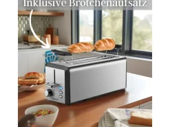 Steinborg SB-2211 XXL Langschlitz Toaster mit Brötchenaufsatz 1500 Watt