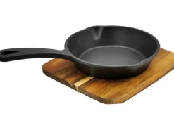 Steuber Grill-Gusspfanne mit Akazien Holzbrett Ø 15 cm Schwarz