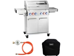 Taino Platinum Yamara 4+2 Gasgrill Set mit Haube Edelstahl 4 Brenner Sear-Burner Backburner