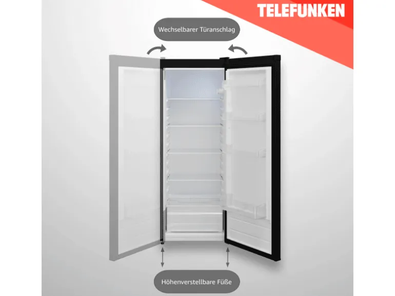 Telefunken Kühlschrank 255 Liter Freistehend mit Gemüsefach ohne Gefrierfach LED-Beleuchtung KTFK265EDI