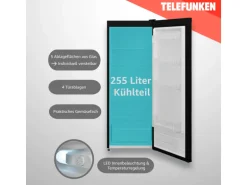 Telefunken Kühlschrank 255 Liter Freistehend mit Gemüsefach ohne Gefrierfach LED-Beleuchtung KTFK265EDI