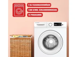 Telefunken Waschmaschine 7kg Frontlader 1400 U/Min Inverter Motor Schontrommel 15 Programme Weiß W714A1W