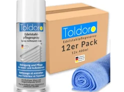 Toldoro Set 12x Edelstahl Pflegespray 400ml Edelstahlreiniger für Küche oder Grill Edelstahlpflege Spray als Reinigungsmittel oder Metallreiniger