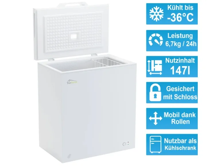 Tronitechnik Gefriertruhe Kühltruhe Borgar Pro Mit 2In1 Gefrier- Und Kühlfunktion | 160 Liter 184Kwh/Jahr Led Griff