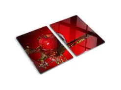 Tulup Herdabdeckplatte SET aus 2 Stück 40x52 cm Schneidebrett Glas Schutzplatte Küchenutensilien Apfel und Wasser
