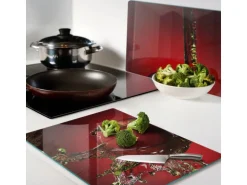 Tulup Herdabdeckplatte SET aus 2 Stück 40x52 cm Schneidebrett Glas Schutzplatte Küchenutensilien Apfel und Wasser