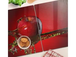 Tulup Herdabdeckplatte SET aus 2 Stück 40x52 cm Schneidebrett Glas Schutzplatte Küchenutensilien Apfel und Wasser