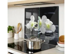 Tulup Herdabdeckplatte SET aus 2 Stück 30x52 cm Glas-Servierbrett Küchenutensilien Schutzplatte Spritzschutz Orchidee