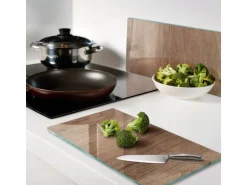 Tulup Herdabdeckplatte SET aus 2 Stück 30x52 cm Schneidebrett aus Glas Schutzplatte Küchenutensilien Abdeckung Holz