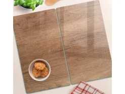 Tulup Herdabdeckplatte SET aus 2 Stück 30x52 cm Schneidebrett aus Glas Schutzplatte Küchenutensilien Abdeckung Holz