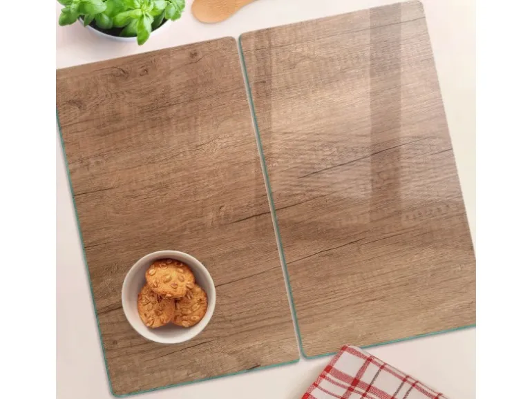 Tulup Herdabdeckplatte SET aus 2 Stück 30x52 cm Schneidebrett aus Glas Schutzplatte Küchenutensilien Abdeckung Holz
