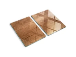 Tulup Herdabdeckplatte SET aus 2 Stück 40x52 cm Glas-Servierbrett Küchenutensilien Schutzplatte Spritzschutz Holz