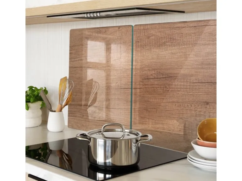 Tulup Herdabdeckplatte SET aus 2 Stück 40x52 cm Glas-Servierbrett Küchenutensilien Schutzplatte Spritzschutz Holz