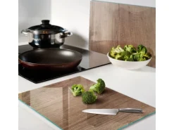 Tulup Herdabdeckplatte SET aus 2 Stück 40x52 cm Glas-Servierbrett Küchenutensilien Schutzplatte Spritzschutz Holz