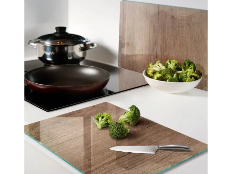 Tulup Herdabdeckplatte SET aus 2 Stück 40x52 cm Glas-Servierbrett Küchenutensilien Schutzplatte Spritzschutz Holz
