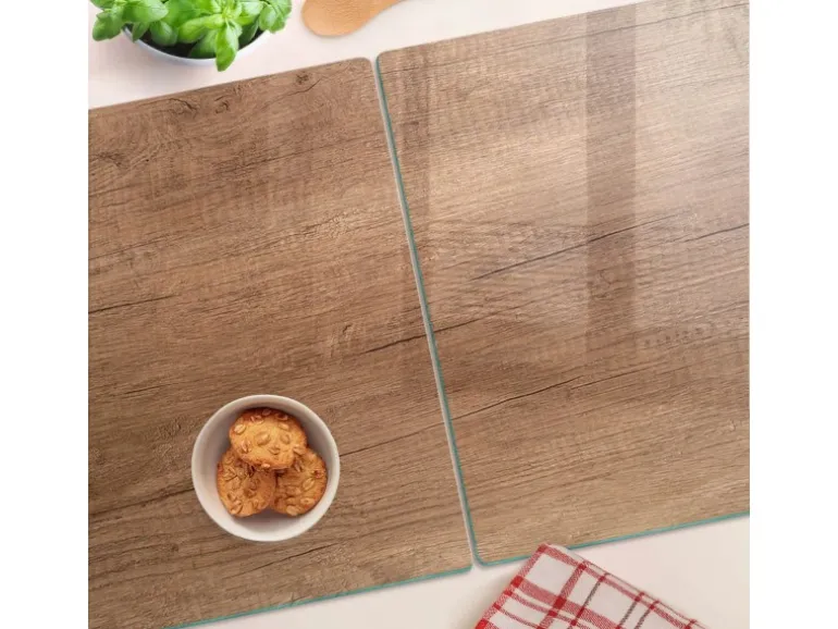 Tulup Herdabdeckplatte SET aus 2 Stück 40x52 cm Glas-Servierbrett Küchenutensilien Schutzplatte Spritzschutz Holz