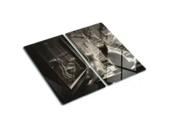 Tulup Herdabdeckplatte SET aus 2 Stück 30x52 cm Schneidebrett Glas Schutzplatte Küchenutensilien Katzen im Fenster