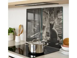 Tulup Herdabdeckplatte SET aus 2 Stück 30x52 cm Schneidebrett Glas Schutzplatte Küchenutensilien Katzen im Fenster
