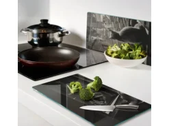 Tulup Herdabdeckplatte SET aus 2 Stück 30x52 cm Schneidebrett Glas Schutzplatte Küchenutensilien Katzen im Fenster