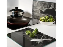 Tulup Herdabdeckplatte SET aus 2 Stück 40x52 cm Schneidebrett aus Glas Schutzplatte Spritzschutz Katzen im Fenster