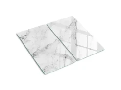 Tulup Herdabdeckplatte SET aus 2 Stück 30x52 cm Schneidebrett aus Glas Schutzplatte Spritzschutz Abdeckung Marmor