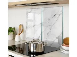 Tulup Herdabdeckplatte SET aus 2 Stück 30x52 cm Schneidebrett aus Glas Schutzplatte Spritzschutz Abdeckung Marmor