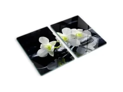 Tulup Herdabdeckplatte SET aus 2 Stück 40x52 cm Schneidebrett Glas Schutzplatte Küchenutensilien Abdeckung Orchidee