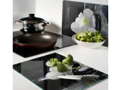 Tulup Herdabdeckplatte SET aus 2 Stück 40x52 cm Schneidebrett Glas Schutzplatte Küchenutensilien Abdeckung Orchidee