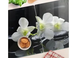 Tulup Herdabdeckplatte SET aus 2 Stück 40x52 cm Schneidebrett Glas Schutzplatte Küchenutensilien Abdeckung Orchidee