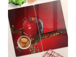 Tulup Herdabdeckplatte SET aus 2 Stück 30x52 cm Glas-Servierbrett Küchenutensilien Spritzschutz Apfel und Wasser