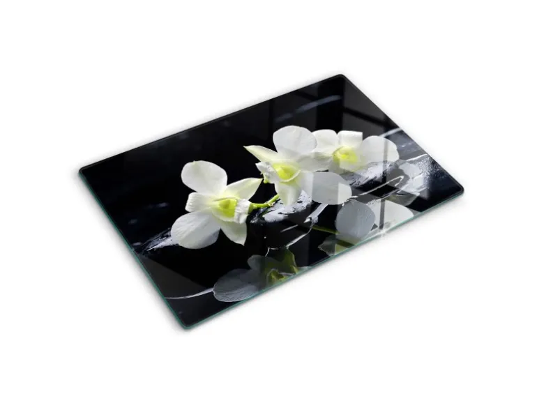 Tulup Herdabdeckplatte 80x52 cm Schneidebrett aus Glas Schutzplatte Küchenutensilien Spritzschutz Abdeckung Orchidee