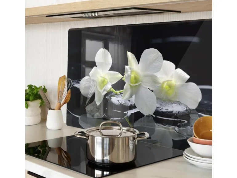 Tulup Herdabdeckplatte 80x52 cm Schneidebrett aus Glas Schutzplatte Küchenutensilien Spritzschutz Abdeckung Orchidee
