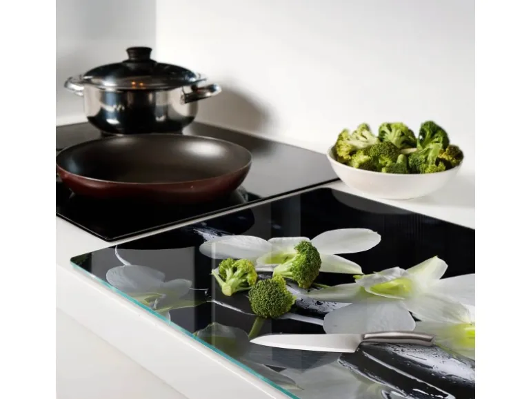 Tulup Herdabdeckplatte 80x52 cm Schneidebrett aus Glas Schutzplatte Küchenutensilien Spritzschutz Abdeckung Orchidee