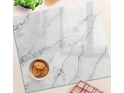 Tulup Herdabdeckplatte 60x52 cm Glas-Servierbrett Küchenutensilien Schutzplatte Spritzschutz Abdeckung Marmor