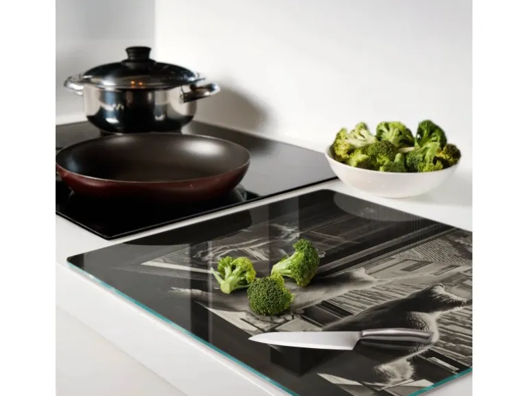 Tulup Herdabdeckplatte 60x52 cm Schneidebrett aus Glas Küchenutensilien Spritzschutz Abdeckung Katzen im Fenster