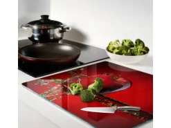 Tulup Herdabdeckplatte 60x52 cm Schneidebrett Glas Schutzplatte Küchenutensilien Spritzschutz Apfel und Wasser