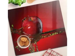 Tulup Herdabdeckplatte 60x52 cm Schneidebrett Glas Schutzplatte Küchenutensilien Spritzschutz Apfel und Wasser