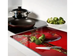 Tulup Herdabdeckplatte 80x52 cm Schneidebrett aus Glas Schutzplatte Küchenutensilien Spritzschutz Apfel und Wasser