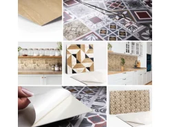 Tulup PVC Fliesen Selbstklebende 30 cm x 30 cm Set von 9 Klassische Klebefliesen Vinyl Bodenfliesen Klebefliesen für Küche Blumen Ornament