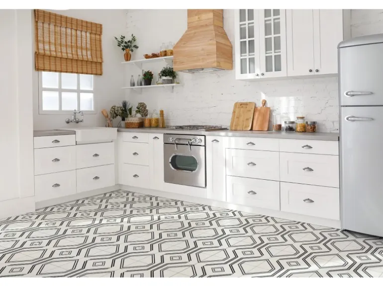 Tulup PVC Fliesen Selbstklebende 30 cm x 30 cm Set von 9 Klassische Klebefliesen Vinyl Bodenfliesen Klebefliesen für Küche Geometrische Linien