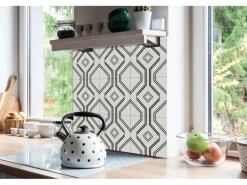 Tulup PVC Fliesen Selbstklebende 30 cm x 30 cm Set von 9 Klassische Klebefliesen Vinyl Bodenfliesen Klebefliesen für Küche Geometrische Linien